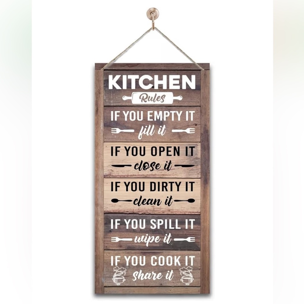 KITCHEN SIGN: Kitchen Rules Rustic Hanging Wood Sign π΄π€ Farmhouse Wall Decor - Picture 1 of 3